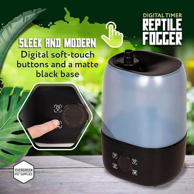 Evergreen Pet Supplies Reptile Fogger Humidifier - 4L Tank, Digital Timer - Automatic Misting System for Terrarium & Amphibian Enclosures