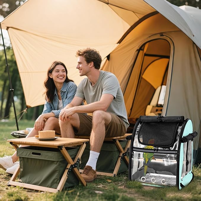 Sanmoncare Bird Carrier Backpack with Stainless Steel Mesh, Parrot Travel Cage with Stand, Easy to Clean, Portable Conures Travel Bag, Pet Breathable Travel Cage