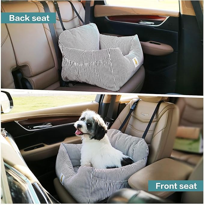 Dog Car Seat for Small Dogs,Fully Detachable and Washable Puppy Dog Booster Seats with Storage Pockets and Clip-On Safety Leash,Non-Slip Base Dog Bed Dual-use for Car and Home (Brown)