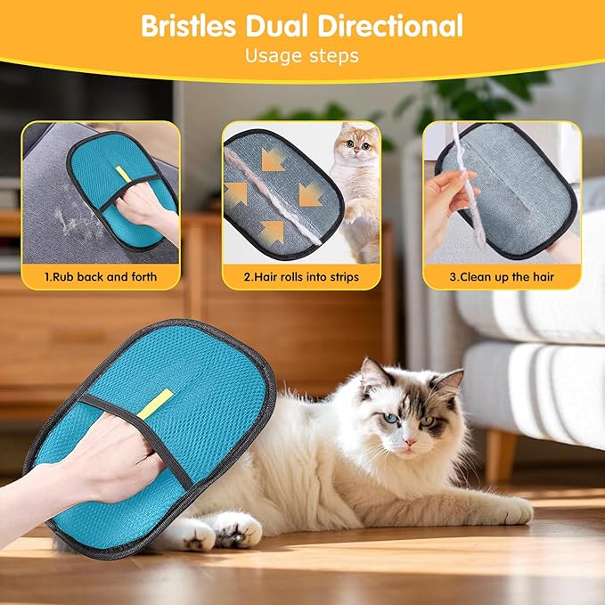Pet Hair Removal Glove,Reusable Magic Brush Pet Hair Remover Tool for Cats & Dogs,Newly Upgraded Pet Grooming Gloves for Laundry, Carpet, Couch,Car Seat (Blue)