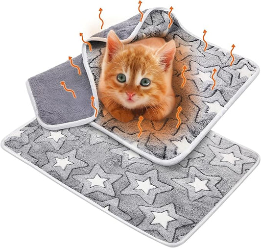 2 Pcs Large Self Warming Cat Pad Self Heating Cat Mat Bed Dog Crate Pet Blankets Thermal Heated Bed Mat for Outdoor Indoor Newborn Kittens Puppies Dog(Double Star,24 x 18)