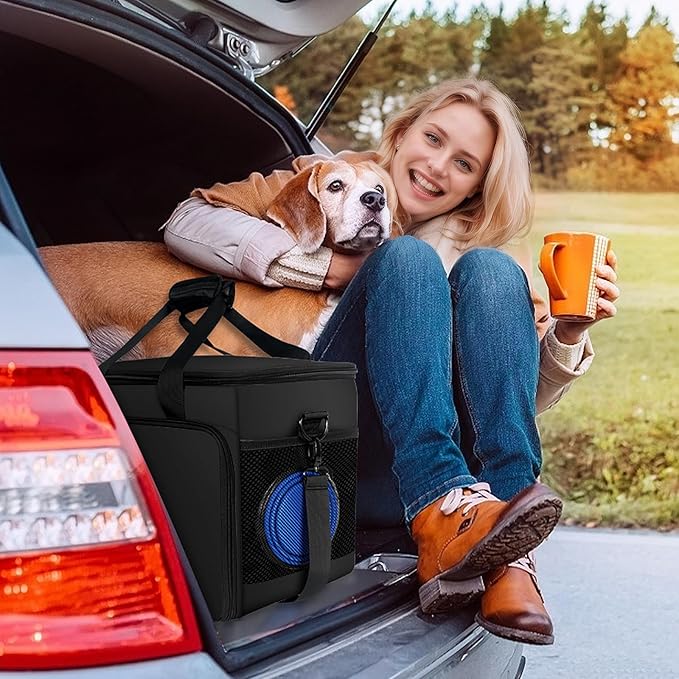 6 Set Dog Travel Bag, Large Pet Supplies for Dogs, Includes 2 Collapsible Dog Bowls, 2 Food Containers, 1 Treat Pouch with Pet Travel Bag, Black