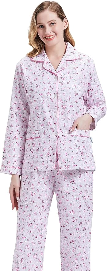 GLOBAL Flannel Pajamas for Women 2-Piece Comfy and Cozy Flannel Pj Set Cotton Loungwear