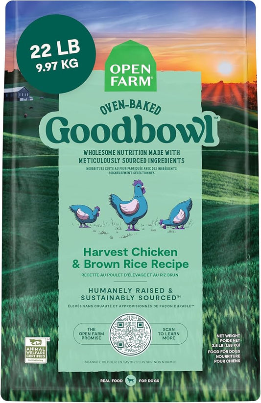 Open Farm Goodbowl, Oven-Baked Small Batch Dry Dog Food - Harvest Chicken & Brown Rice Recipe, Includes Non-GMO Produce & Grains, 22lb Bag (352oz Bag)