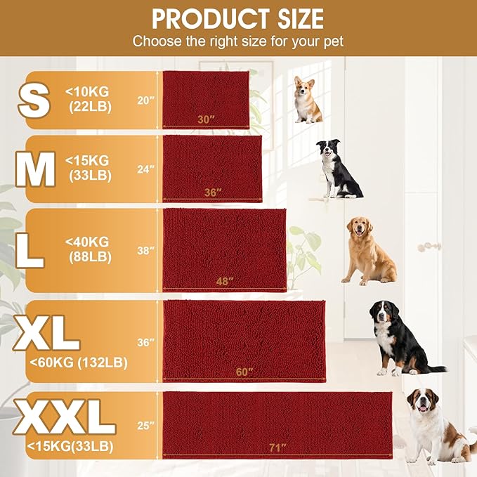 IM HOME 48" x 38" Red Dog Door Mats for Muddy Paws, Chenille Absorbent Dog Mat, Non Slip Heavy Mud Mat for Dogs, Soft Pet Bed Mat for Entryway, Mud Paws, Inside Floor