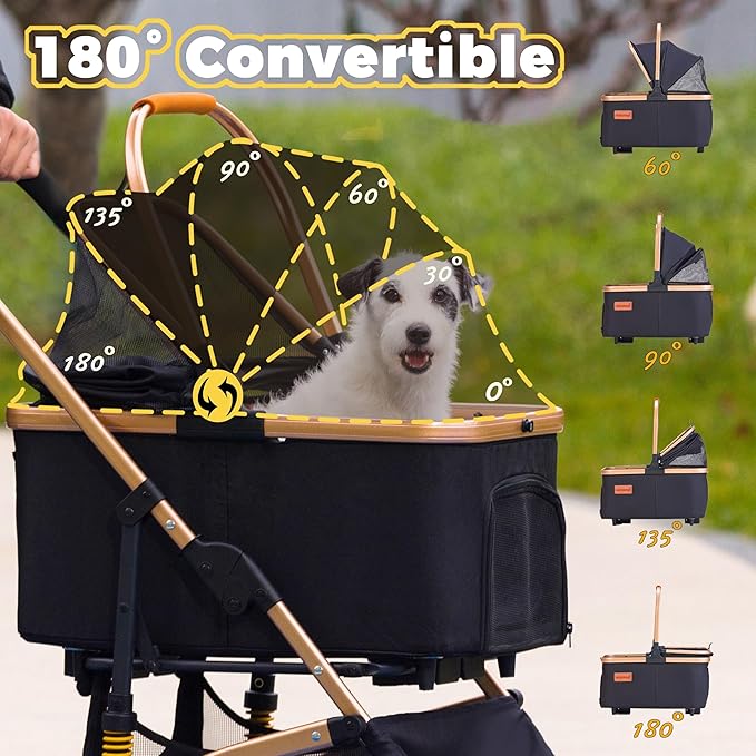 Pet Stroller for Small Dogs, Lightweight Small Dog Stroller for Dogs Cats with 6 Shock Absorption System, Detachable Carrier Suitable for Car Seat & Hand Carry, Safe Outings, Black