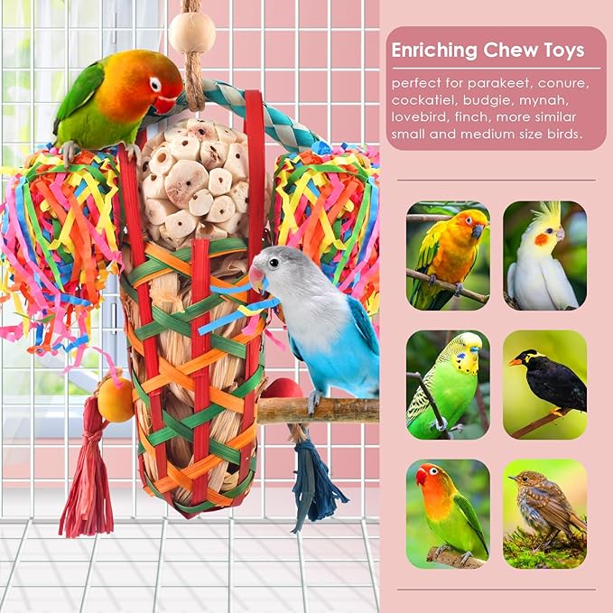 KATUMO Bird Toys Parakeet Toy Cockatiel Shredding Toys Conure Foraging Sola Toys for Conure Cockatiel Parakeet Lovebird Small to Medium Birds