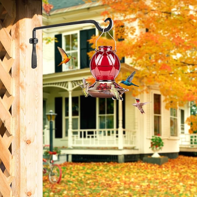 BOLITE Hummingbird Feeder, Glass Hummingbird Feeders for Outdoors Hanging, Five Feeding Ports, 20 Ounces, 2 Pack, Red and Purple, Birthday Gifts for Women Men, Gifts for Mom Dad