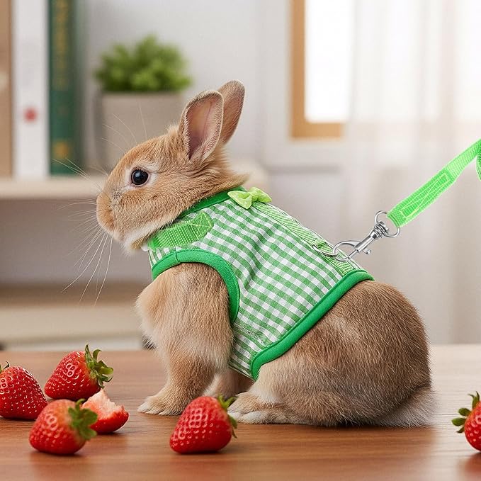 Guinea Pig Harness and Leash,Adjustable Guinea Pig Harness,Elastic Guineas Pigs Leash and Harnes,Ideal for Pet Hamster Squirrel Animals & Safe Pet Supervision(Green Plaid)
