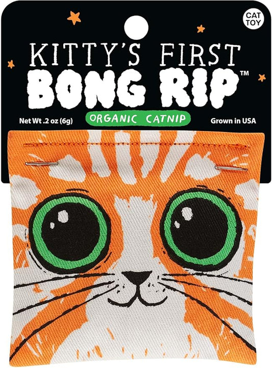 Blue Q Kitty's First Bong Rip Catnip Cat Toy. Premium Organic Catnip Grown in The USA, 100% Cotton Pouches, Kitty Graphics Sure to Delight Every Cat-Keeper.