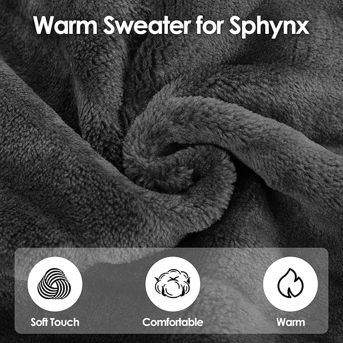 SUNFURA Sweaters for Cats, Hairless Sphynx Sweater Kitten Pullover with Sleeves, Warm and Soft Cat Pajamas Fleece Sweatshirt Jumpsuit, Turtleneck Clothes for Fall Winter, Grey L