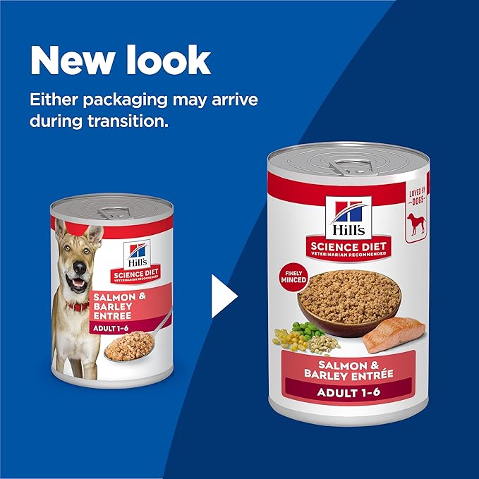 Hill's Science Diet Adult 1-6, Adult 1-6 Premium Nutrition, Wet Dog Food, Salmon & Barley Loaf, 13 oz Can, Case of 12