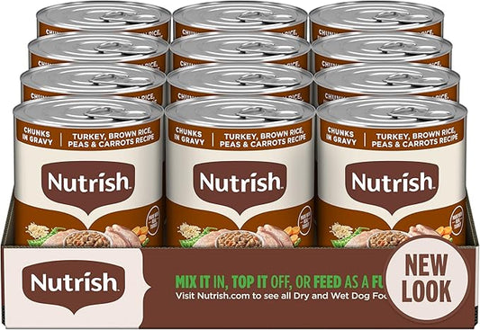 Nutrish Rachael Ray Wet Dog Food Chunks in Gravy Real Turkey, Brown Rice, Peas & Carrots Recipe, 13 oz. Can