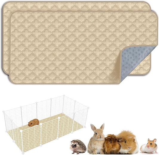Washable Guinea Pig Cage Liner - 2 Pack Reusable Washable Pee Pads，Waterproof Guinea Pig Bedding for Small Animal - Rabbit Bunny Hamster Puppy (Cream, 24" X 47" - 2 Pack)
