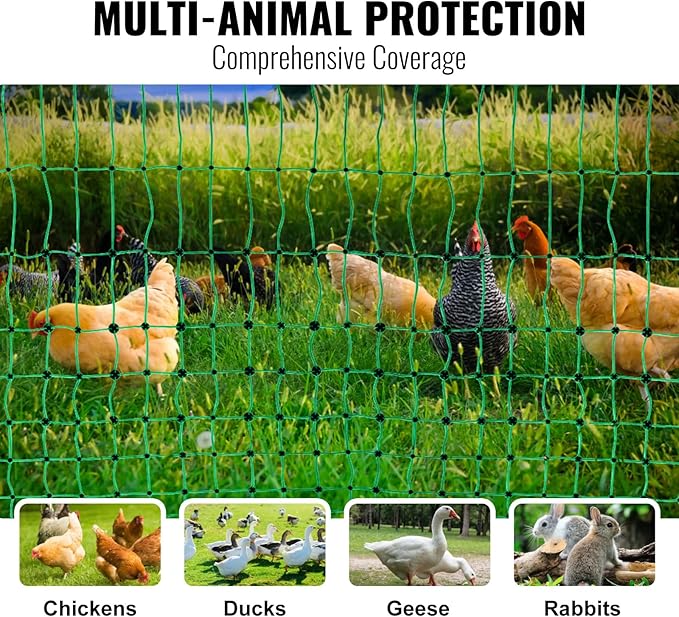 VEVOR Electric Poultry Netting, 48" H x 168' L, PE Net Fencing Kit with Posts & Double-Spiked Stakes, Utility Portable Mesh for Chickens, Ducks, Geese, Rabbits, Used in Backyards, Farms, and Ranches