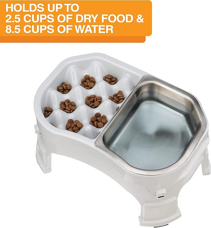 Neater Pet Brands – Neater Raised Slow Feeder Dog Bowl – Elevated and Adjustable Food Height - (Double Diner/w Metal Bowl, Vanilla Bean)