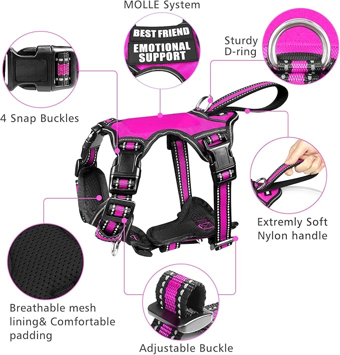 WINSEE Pet Harness Collar and Leash Set, All-in-one Reflective Dog Harness No Pull with Adjustable Buckles for Puppies, Small, Medium, Large, and Extra-Large Dogs (Small, Rosy)