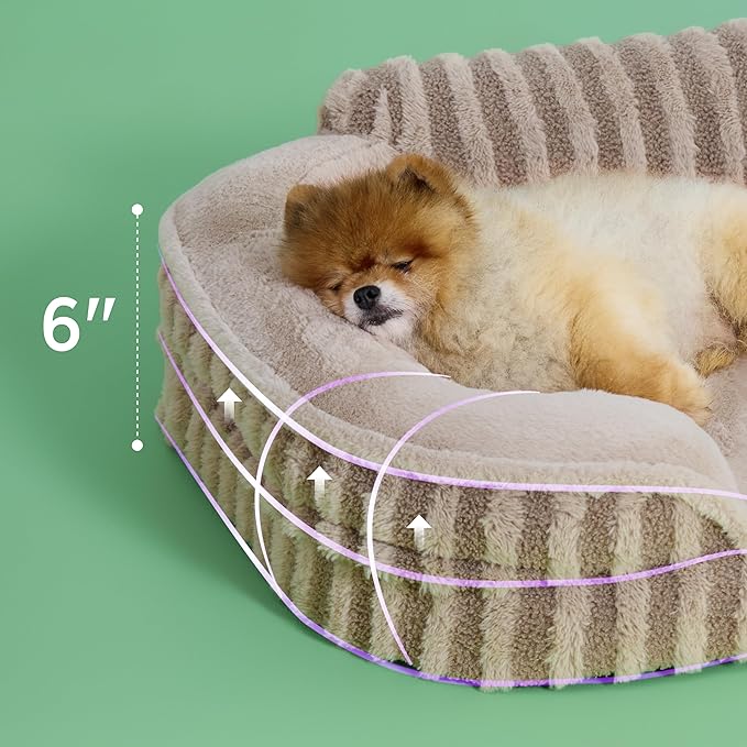 LE SURE Cute Dog Bed for Small Dogs, Orthopedic Waterproof Small Pet Beds with Sides, Non-Slip Bottom and Egg-Crate Foam Puppy Couch Sofa with Washable Removable Cover, Hazel
