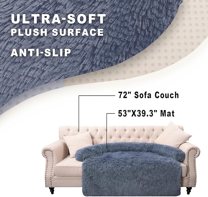 Calming Dogs/Cats Bed Mats, Dog Pad Washable Removable Couch Cover, Plush Long Fur Mat for Pets, Waterproof Lining, Perfect for Small, Medium and Large Dogs and Cats (Navy Blue, 53"x39")