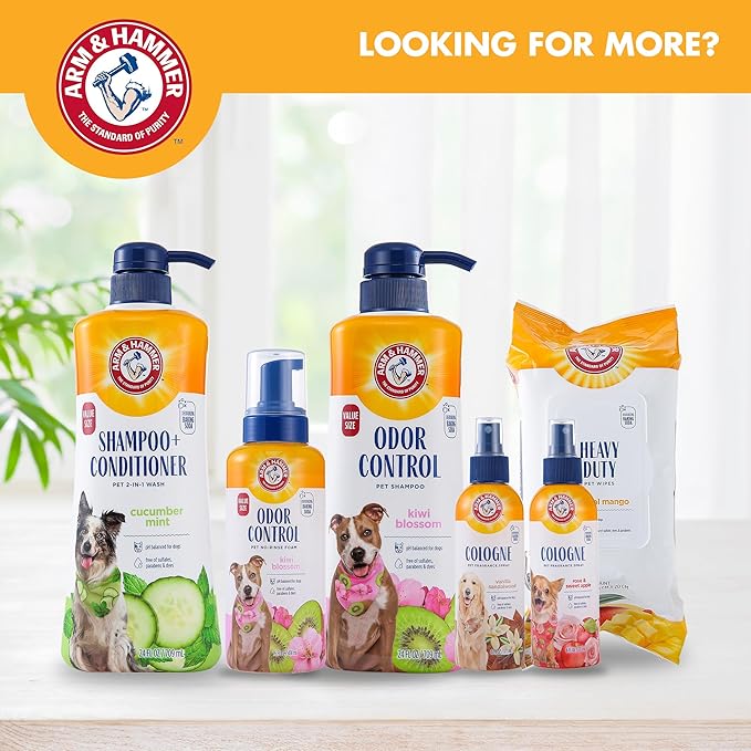 Arm & Hammer for Pets Odor Control Pet No-Rinse Foam with Baking Soda, Kiwi Blossom Scent, Best Odor Eliminating Foam for Dogs and Puppies; Waterless Dog Deodorizer, 16 Fl Oz