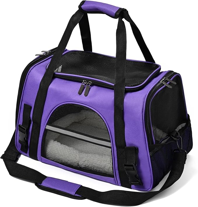 Dog Cat Carrier Soft for Small Pet Up to 16 Lbs TSA Airline Approved Travel Carrier Collapsible Puppy Car Mesh Bag 17.5 * 10.2 * 11.4 inch - Purple