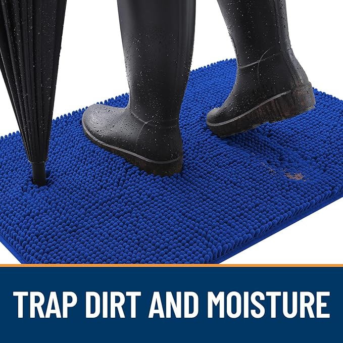 OLANLY Dog Door Mat for Muddy Paws 30x20, Absorbs Moisture and Dirt, Absorbent Non-Slip Washable Doormat, Quick Dry Chenille Mud Mat for Dogs, Entry Indoor Entryway Carpet for Inside Floor, Royal Blue