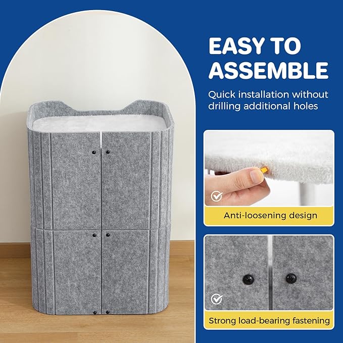 Cat House for Indoor Cats Large Cat Bed Cave 2-Storey Cats Condo with Cozy Felt Covered Hideaway for Multiple Pets Gray