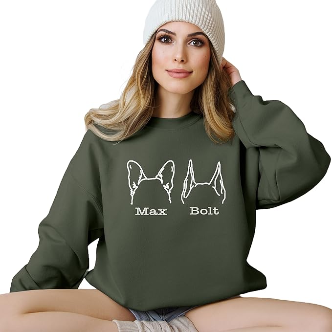Custom Dog Mom Shirt for Women Pet Ears Sweatshirt with Name Unique Puppy Line Art Cute Dad Hoodie for DogDad Owner Lover