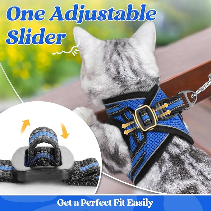 rabbitgoo Cat Harness and Leash Set for Walking Escape Proof, Adjustable Soft Kittens Vest with Reflective Strip for Cats, Comfortable Outdoor Vest, Blue, S