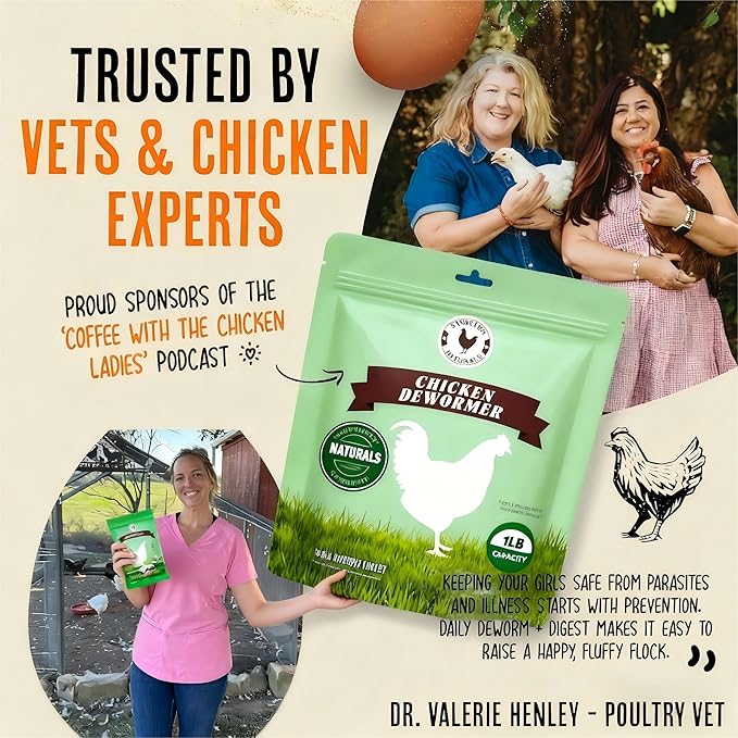 Natural Chicken Dewormer Powder - Chili Flavor | All-Natural Poultry Worm Treatment for Hens & Birds | Easy-Mix Feed Supplement | Safe for Eggs | No Withdrawal (1LB Pouch)