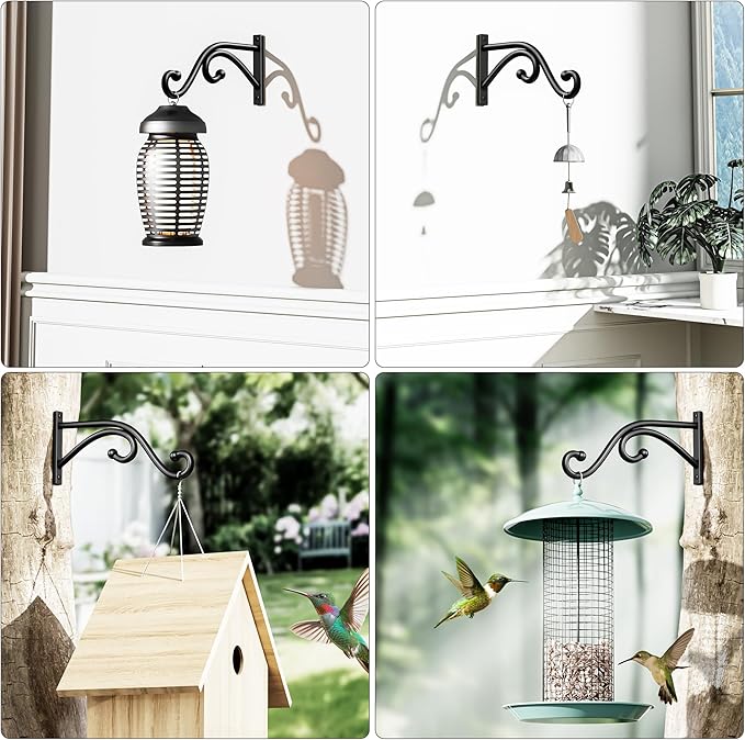 8 Inch Plant Hanger Plant Hook - 2 Pack Metal Plant Bracket Wall Hooks, Modern Designfor Hanging Flower Basket, Lanterns, Bird Feeder, Wind Chimes Indoor & Outdoor.