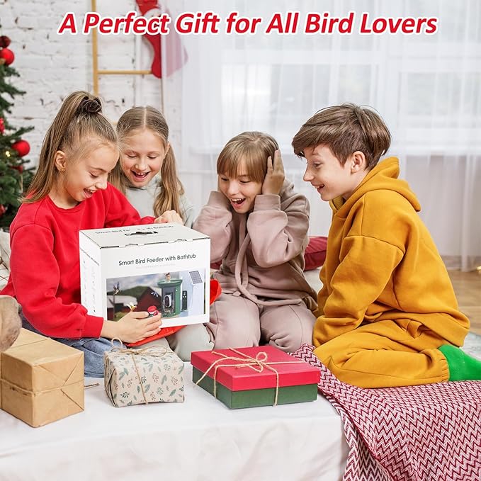 Bird Feeder with Camera, 2K Birds Camera with 3-in-1 Feeding, Drinking, and Bathing | AI Identify, Real-Time Monitoring and Alerts | IP65 and Squirrel-Proof for Outdoors, Gift for Bird Lovers