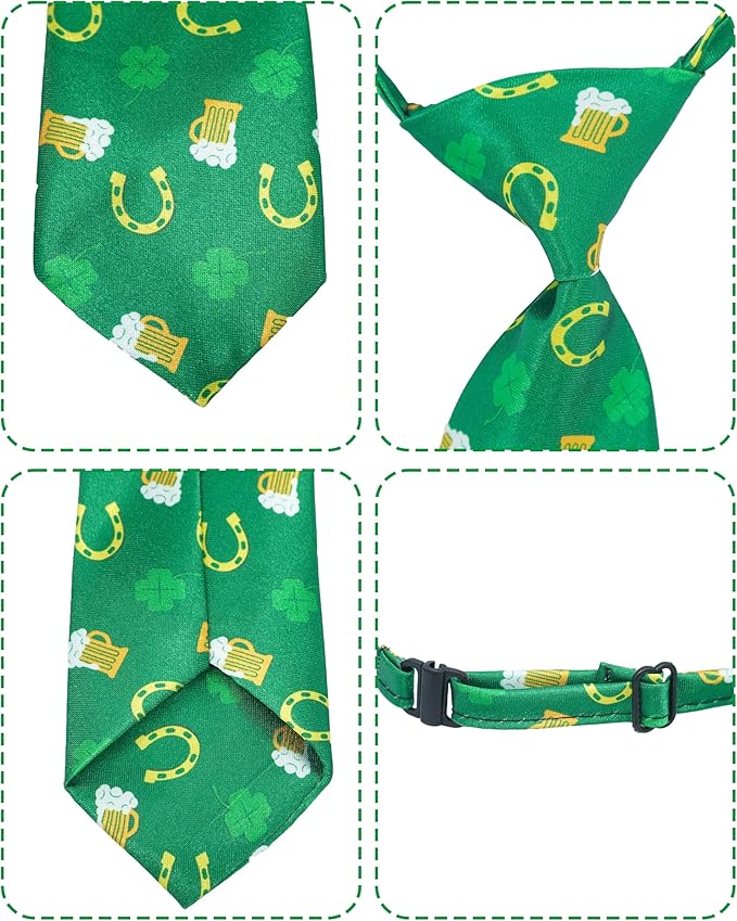 PET SHOW 10 Pack St. Patrick's Day Big Dog Ties Neckties for Large Breed Dogs XL Adjustable Holiday Grooming Accessories Neck Ties Bowties Girl Boy Pets Festival Costumes Wedding Party Gift Favor