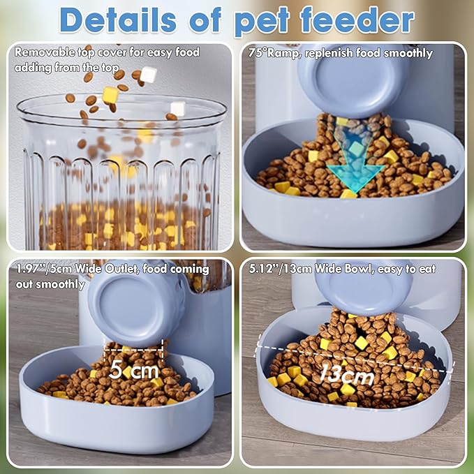 Hanging Small Pet Feeder and Water Dispenser, 1L Auto Cat Food Bowl and 0.8L Water Bottle Dispenser, Auto Gravity Pet Feeder and Waterer Set for Puppy, Kitten, Rabbit and Small Pets (Blue)