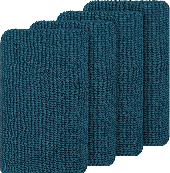 OLANLY Dog Door Mat Set 4-Piece 36x24, Absorbs Moisture and Dirt, Absorbent Non-Slip Washable Doormat, Quick Dry Chenille Mud Mat for Dogs, Entry Indoor Entryway Carpet for Inside Floor, Atlantic Blue