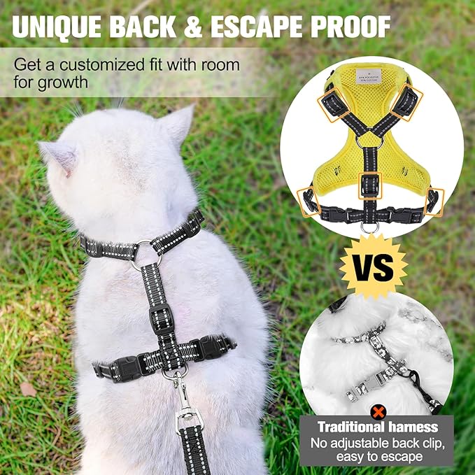 BEAUTYZOO Cat Harness, Escape Proof Cat Leash and Harness Set for Walking, Soft Breathable Vest Harness with Safety Neck Adjustable, Reflective Easy-Control Kitten Harness for Cats (Bee Design)