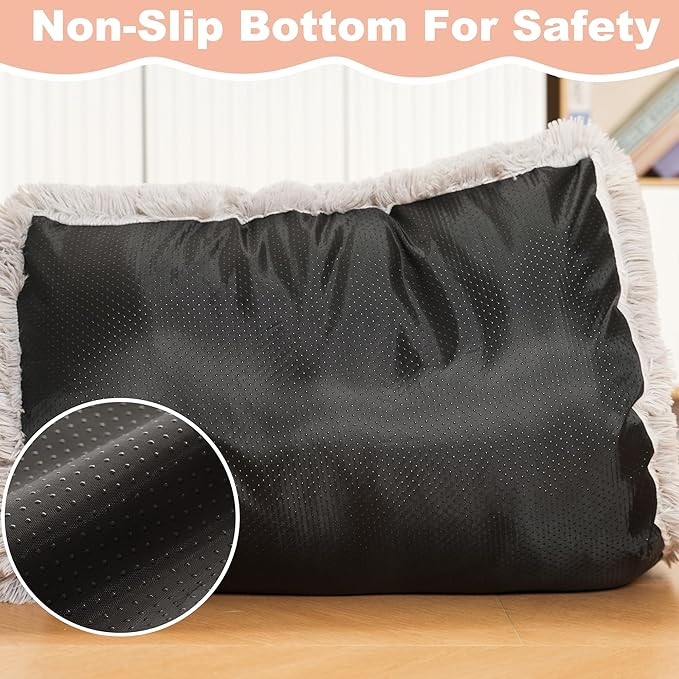 Bedfolks Waterproof Crate Bed, Plush Dog & Cat Kennel Pad with Removable Cover, Faux Fur, Washable, 21"x13", Solid Light Grey