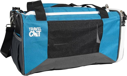 Travel Cat The Odyssey Soft Cat Carrier - Portable Comfort Soft Sided Travel Carrier for Small, Medium Cat, Kitten up to 20 LBs - Pet Travel Carrier Backpack with Shoulder Strap (Blue)