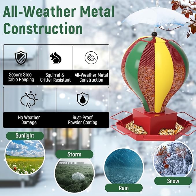 Bird Feeder for Outdoors, Fanosy Squirrel Proof Outside Hanging Birds Feeding All Metal Brushed, Large 6lb Capacity, Weather Resistant, Unique Design Feeders for Garden Use