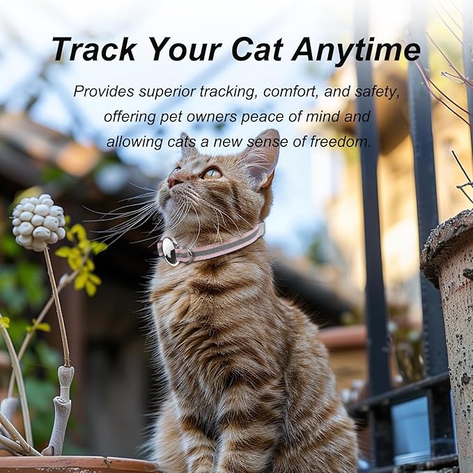 AirTag Cat Collar, Ultra Elastic Cat Tracker Collar with Apple Air Tag Holder, [Lightweight][Scratch Resistant] Stepless Adjustable GPS Pet Collar for Cats Kittens [Pink]