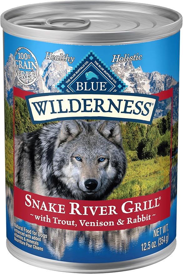 Blue Buffalo Wilderness Snake River Grill Natural High Protein Wet Food for Adult Dogs, Trout, Venison & Rabbit, 12.5-oz Cans, 12 Count
