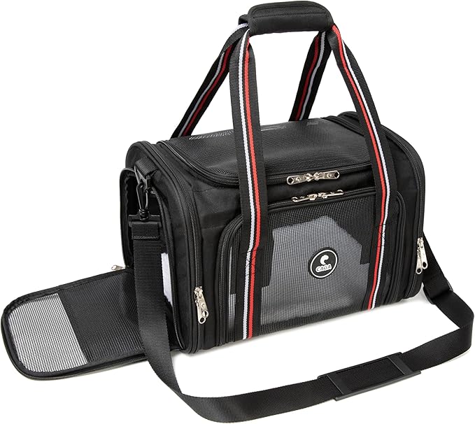 CAGA Soft-Sided Pet Carrier - Ventilated Foldable & Collapsible Under Seat Travel Kennel with Pockets for Small to Medium Dogs & Cats up to 15 lbs (Black)