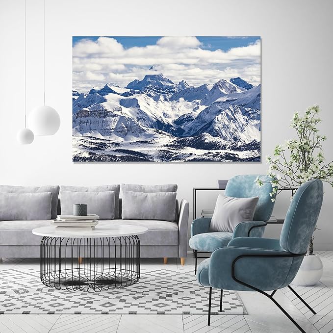 Nature Wall Art Prints - Ocean Forest Mountain Lake Canvas Landscapes - Small to Extra Large Living Room Bedroom Kitchen Bathroom Décor (Snowy Mountains Landscape, 16L" x 24W")