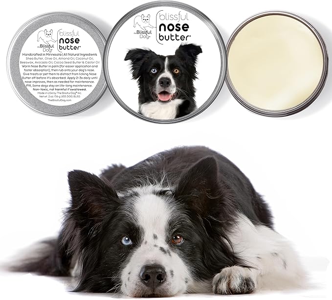 The Blissful Dog Border Collie Nose Butter for Dry, Cracked Skin, Lick-Safe Dog Nose Balm with Moisturizing Shea Butter, Almond, Olive, and Essential Oils, Pet Supplies, Uncented, 2 oz.