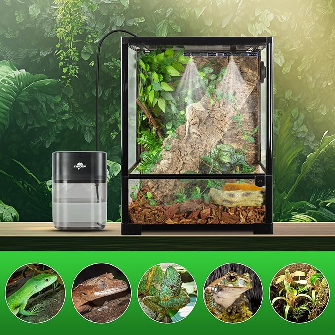 2.2L Reptile Mister with 2pcs Nozzles, Solo Reptile Mister System with Timer, Automatic Mister Fogger for Reptile Tank, Adjustable Terrarium Misting Humidifier for Reptiles/Amphibians
