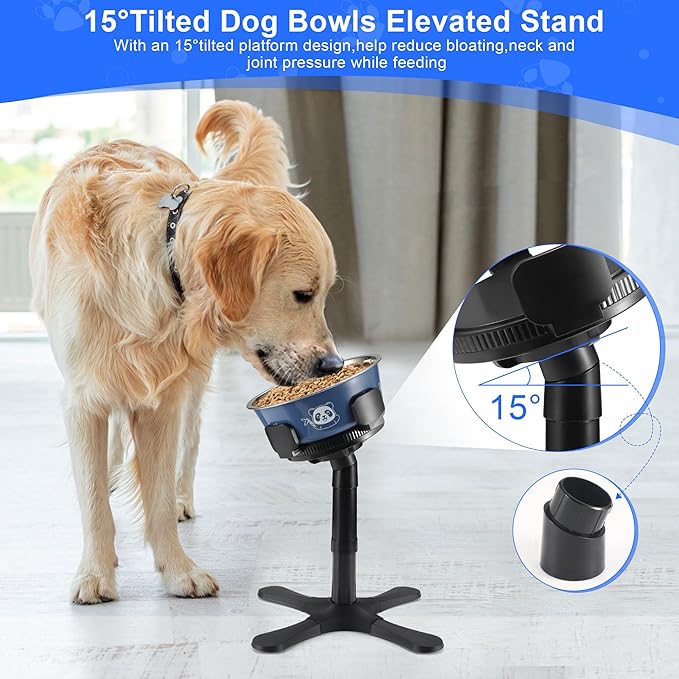 Dog Bowls Elevated Adjustable Stand, Raised Bowl with 3 Heights & Tilted Feeding Stand, Compatible with Various Bowls, for Medium & Large Breeds(with Bowl) Black