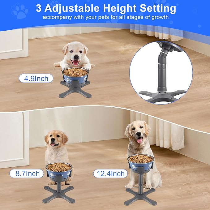 Dog Bowls Elevated Adjustable Stand, Raised Bowl with 4 Heights & Tilted Feeding Stand, Compatible with Various Bowls, for Medium & Large Breeds(with Bowl) Grey