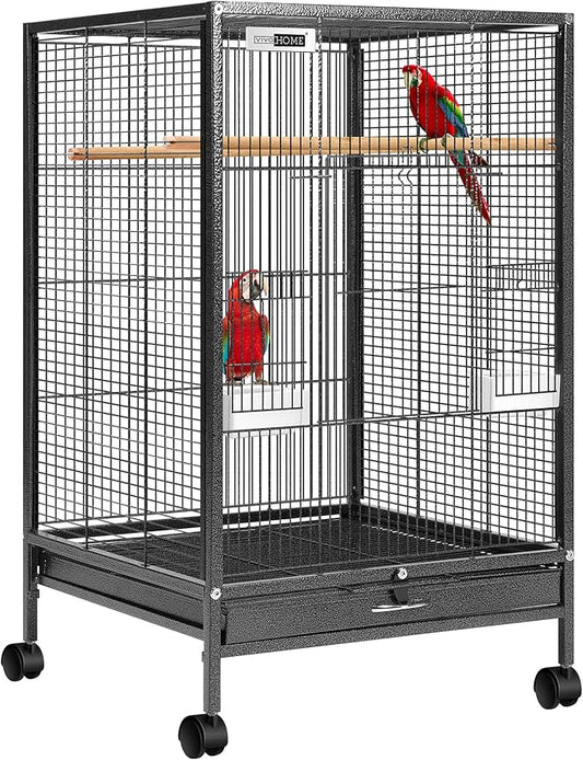 VIVOHOME 30 Inch Height Wrought Iron Bird Cage with Rolling Stand for Conures Lovebirds Cockatiels Finches, Black