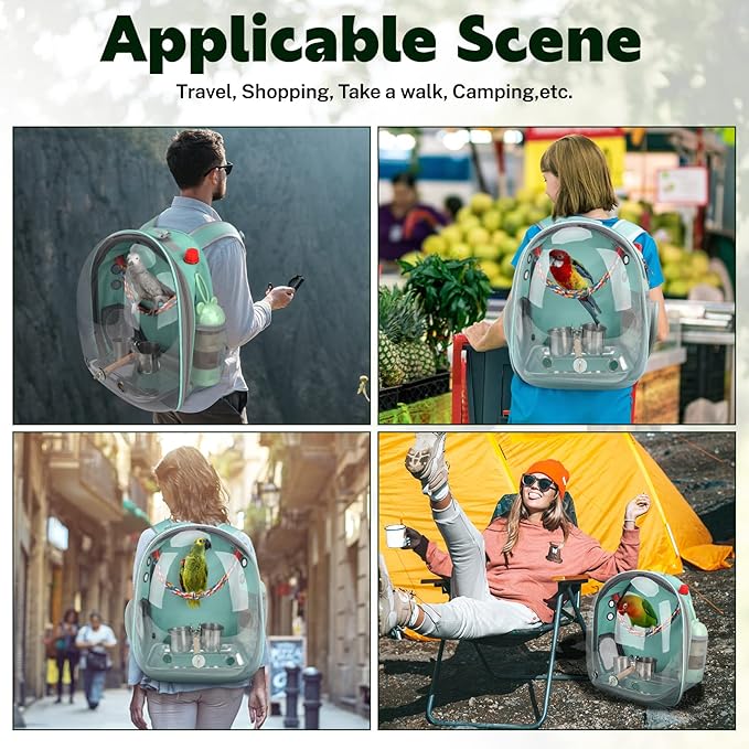 Rypet Bird Carrier Backpack Parrot Portable Breathable Bag Pet Bird Lightweight Travel Cage with Standing Perch and Stainless Steel Tray