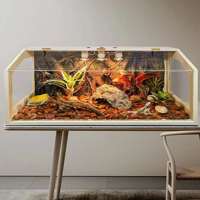 Prolee 68 Gallon Reptile Terrarium Tank Large 48 Inch Lizard Tank Bearded Dragon Tank with Roof Door, Snake Tank with Built-in Lamp Fixture and Switch, Side Windows, 48 Inch